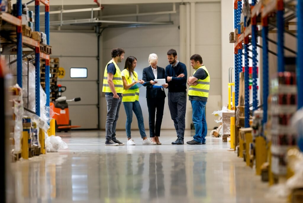 Warehouse staff meeting